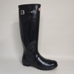 Hunter Boots Womens 8 Original Tall Gloss Black Rain Boot With Buckle Hunters